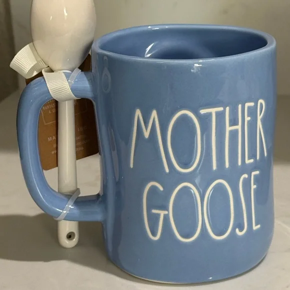 Rae Dunn Blue and White MOTHER GOOSE Mug with Spoon - Picture 4 of 8